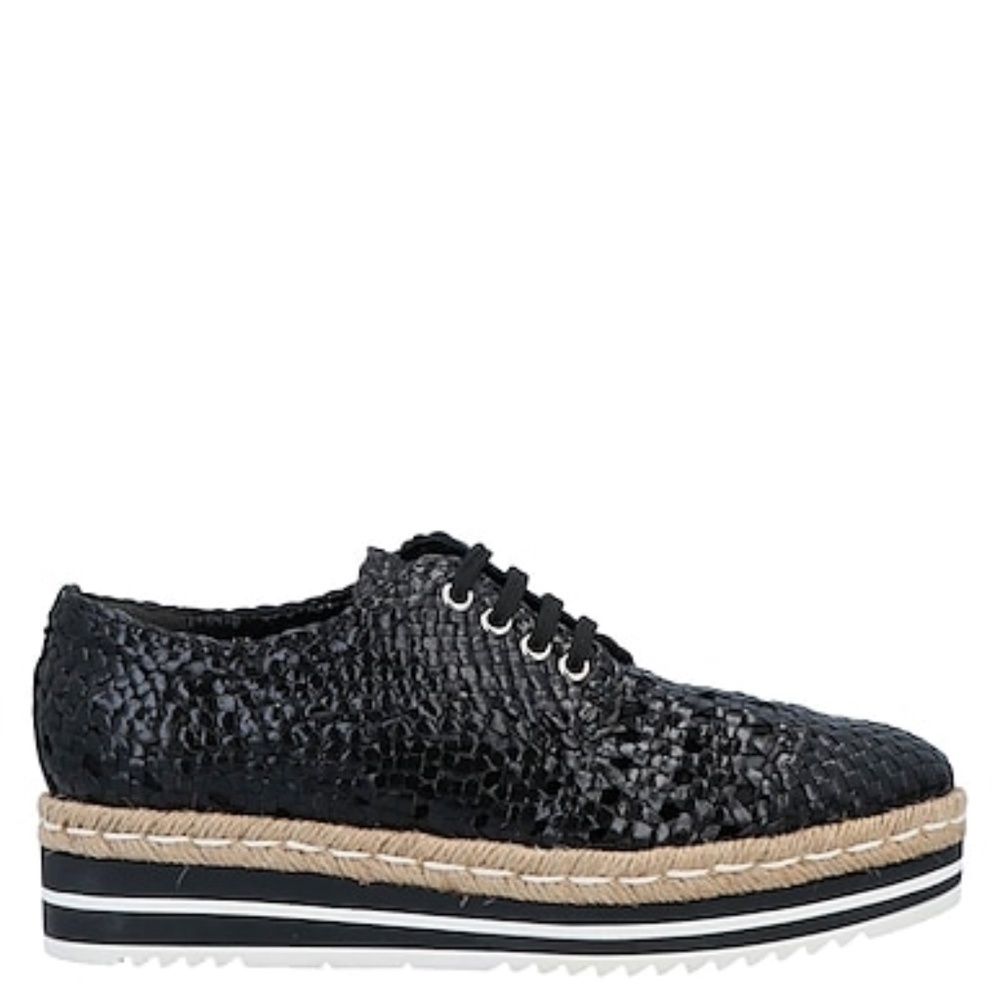 Pons Quintana Black Leather Lace Up Espadrilles, Sz EU 36